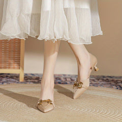 Metal Decor Kitten Heels Point Toe Pumps