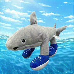 Cute Shark Plush Toy with Sneakers Soft Stuffed Animal Underwater Scene