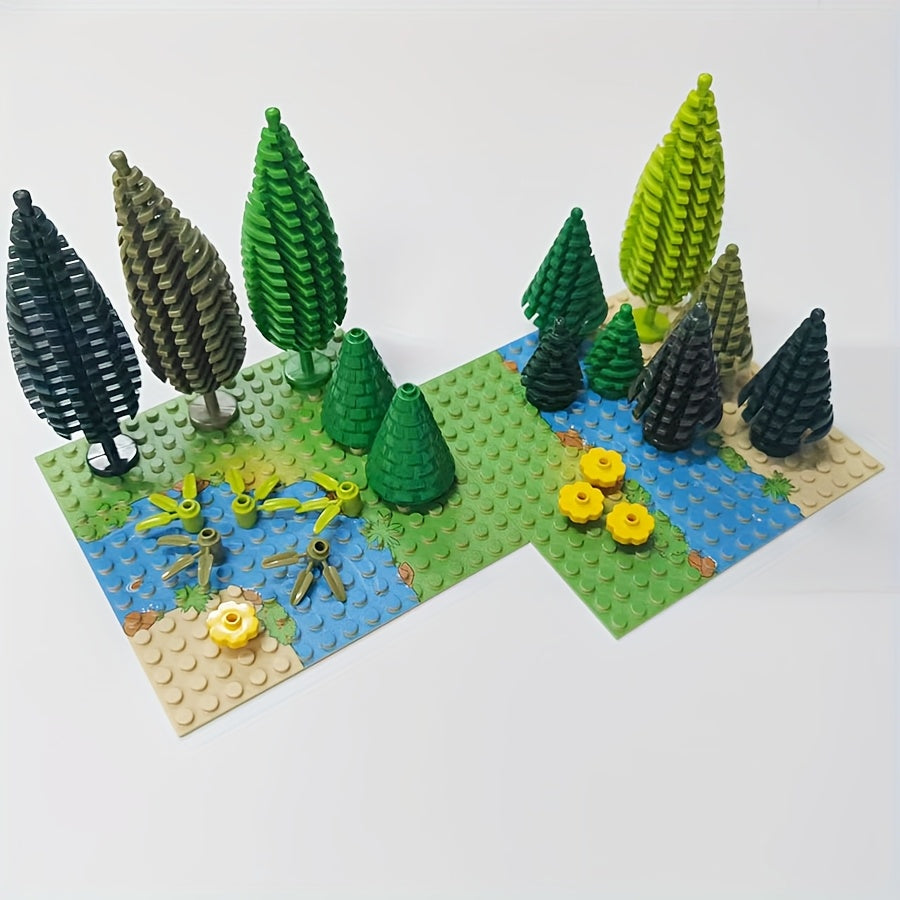 2pcs Set Small Grain Base Plates Forest Scene Building Blocks Home Decor Board