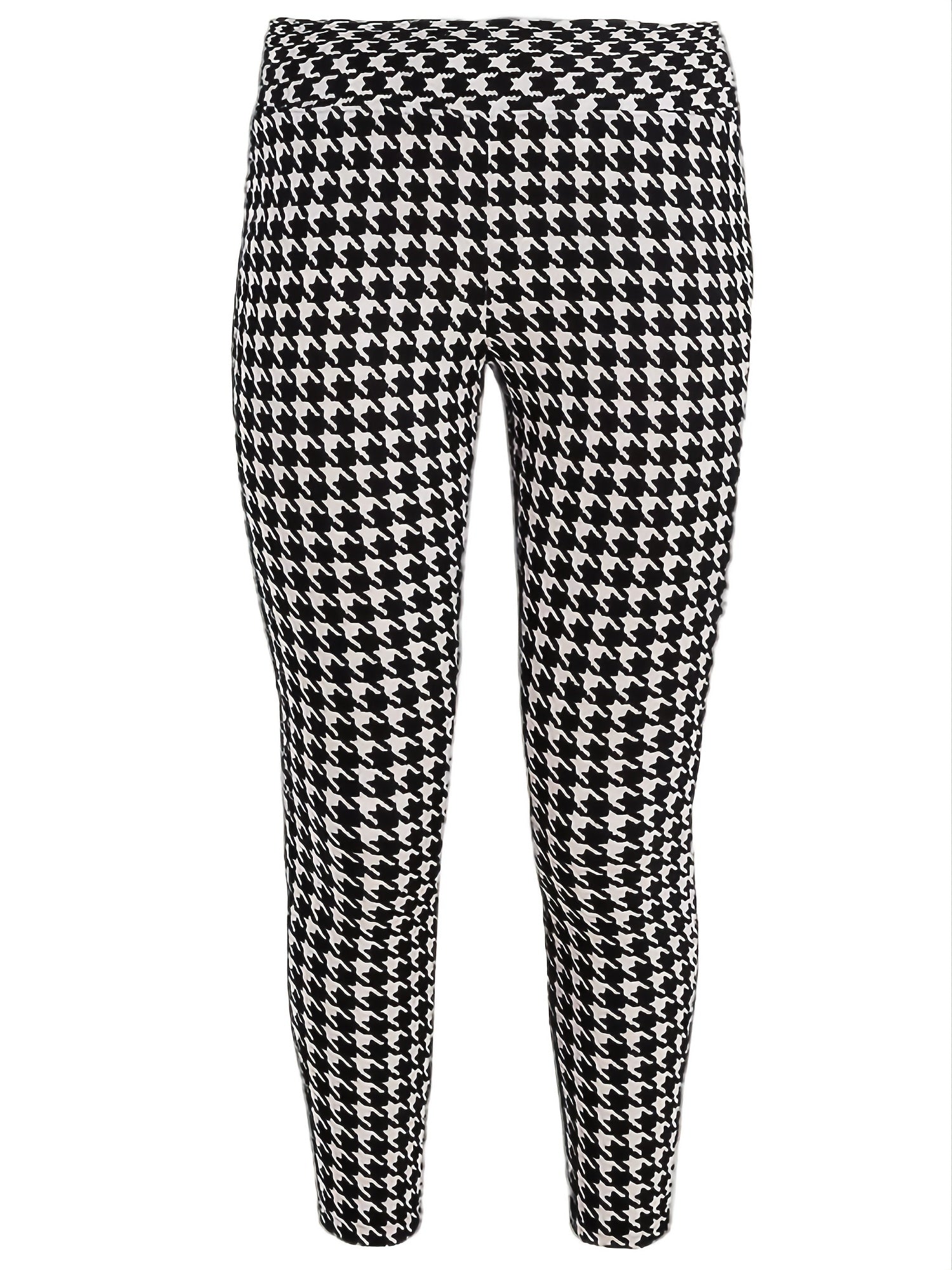 Houndstooth High Rise Wide Waist Band Stretch Leggings