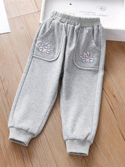 Girls Bunny Embroidered Jogger Pants for Spring Fall