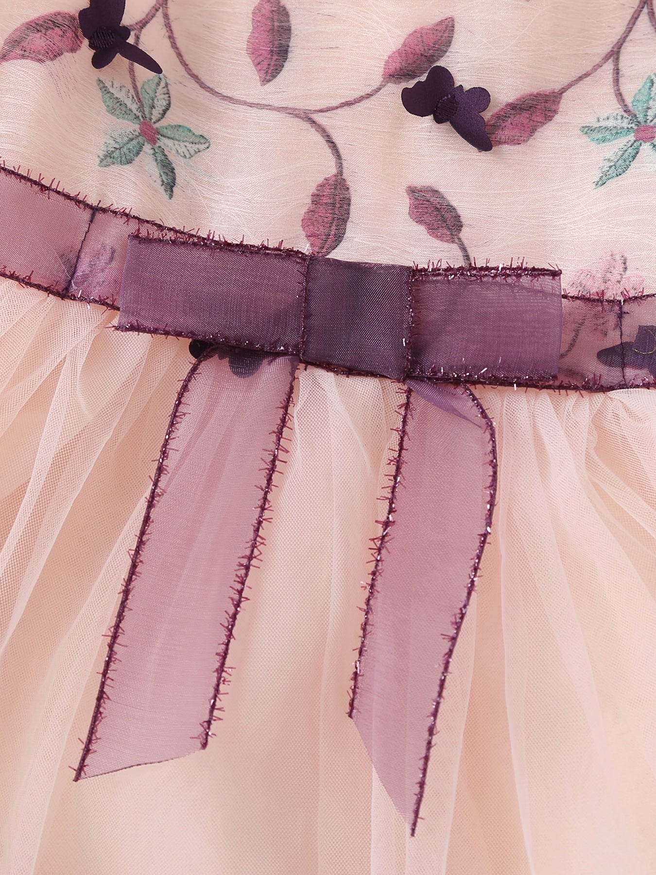 Girls Sleeveless Embroidered Bow Tulle Tutu Princess Dress