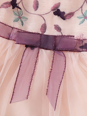 Girls Sleeveless Embroidered Bow Tulle Tutu Princess Dress