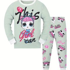 Girl's 2pcs Pajama Set Long Sleeve Top & Pants Loungewear Comfy PJ Set