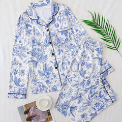 Floral Print Pajama Set Long Sleeve Top & Pants Women's Sleepwear