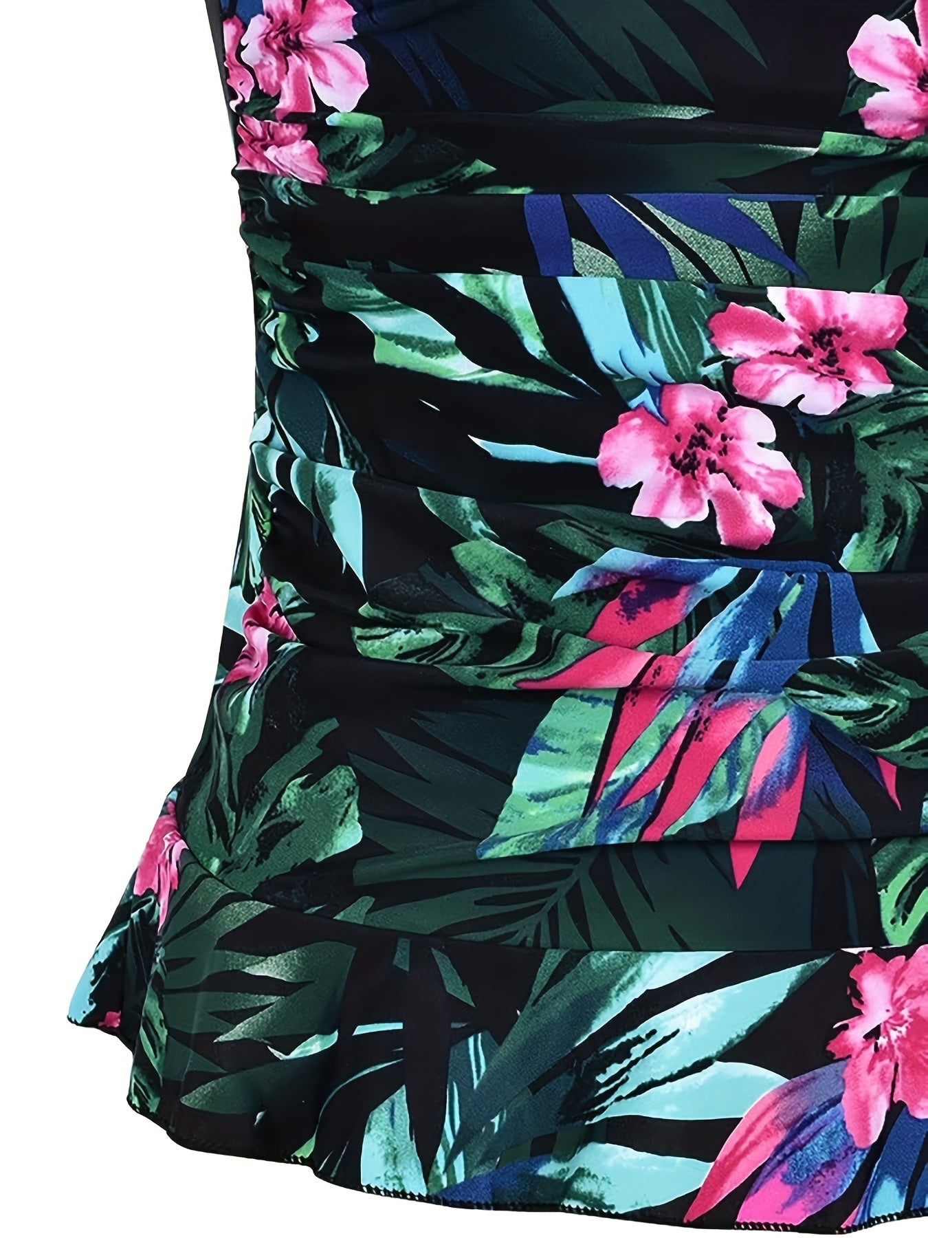 Tropical Print Tankini Set with Ruffle Trim Cami Top & Bottoms