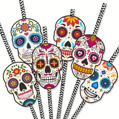6pcs Halloween Skull Straws for Day of the Dead Party Decoration