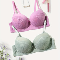 2pcs Lace Push Up Bras Comfy & Breathable Intimates Women's Lingerie