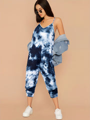 Tie Dye Spaghetti Strap Jumpsuit V Neck Sleeveless