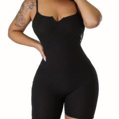 Solid Spaghetti Strap Lounge Jumpsuit Casual Notched Neck Romper