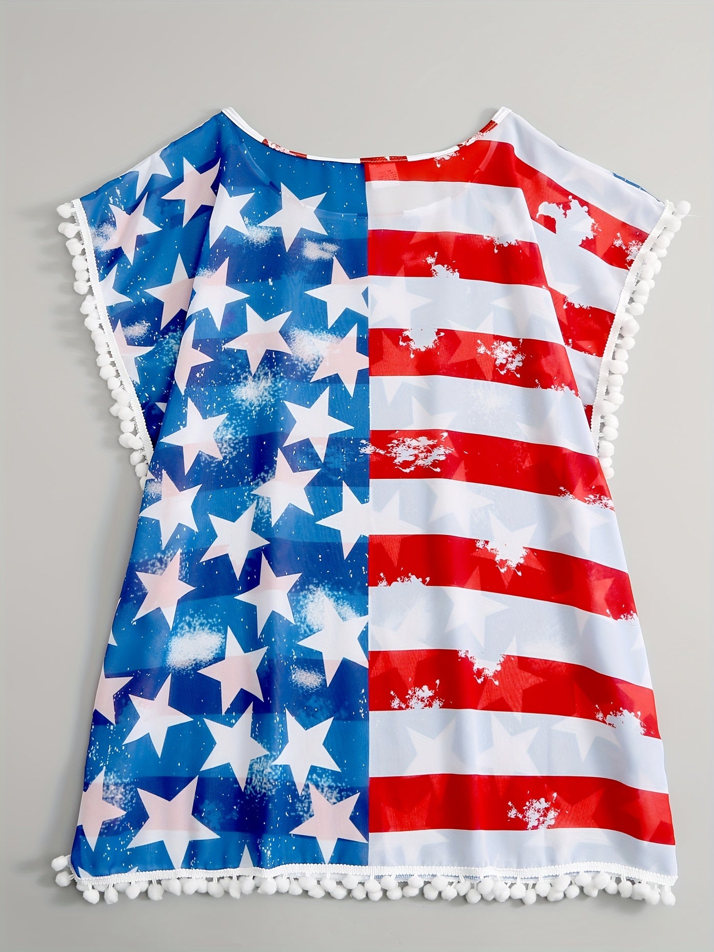 Flag Print Pompom Trim Cover Up for Plus Size