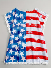 Flag Print Pompom Trim Cover Up for Plus Size