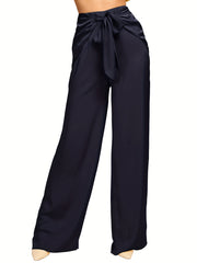 Knotted Solid Wide Leg Long Pants