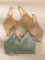 3pcs Lace Wireless Bras Comfy & Breathable Bra Women's Lingerie