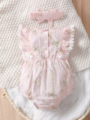 2pcs Baby Girls Floral Sleeveless Onesie & Headband Set