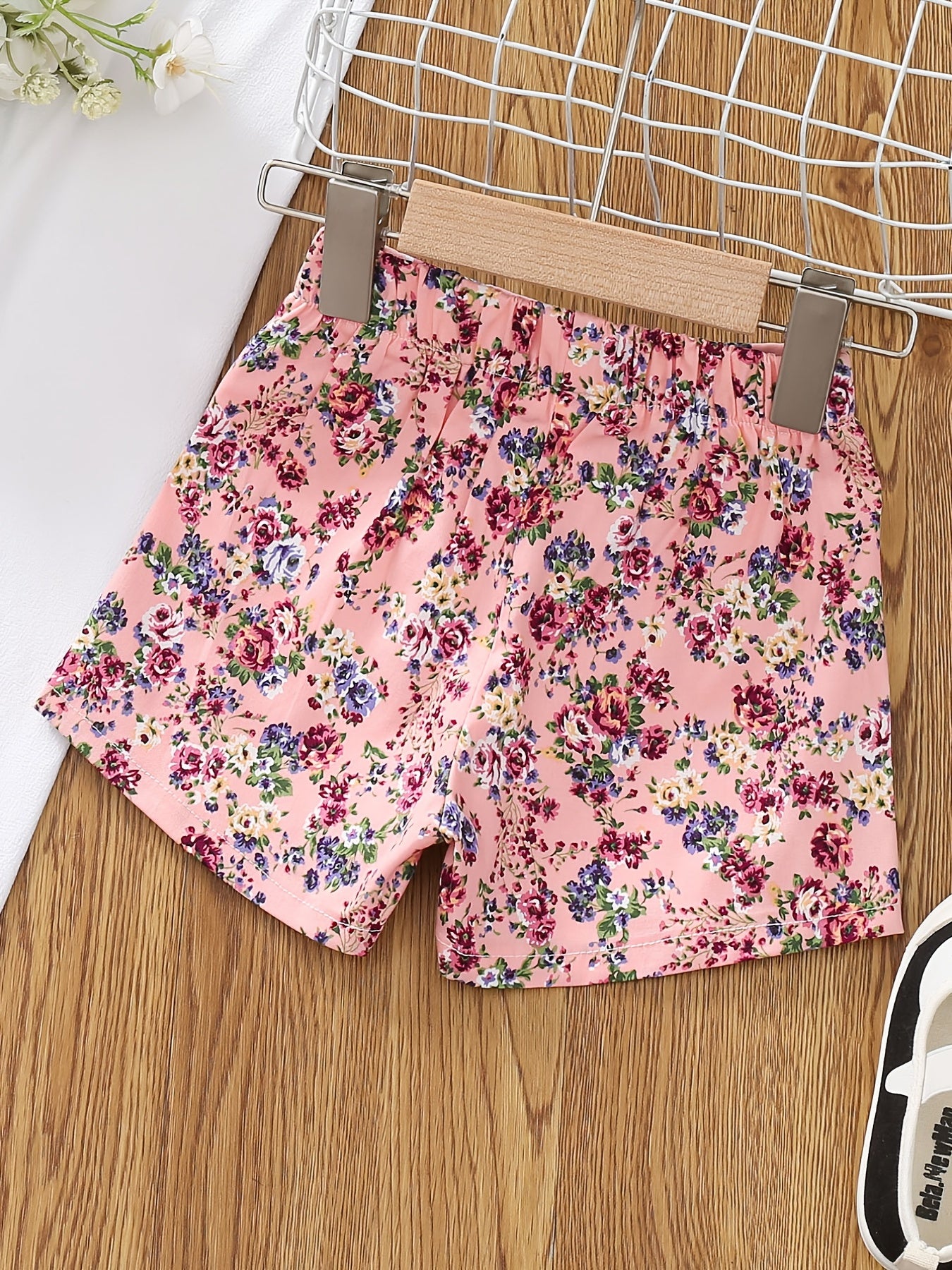 Girls Cotton Floral Elastic Waist Shorts Kids Summer Clothes