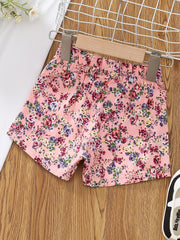 Girls Cotton Floral Elastic Waist Shorts Kids Summer Clothes
