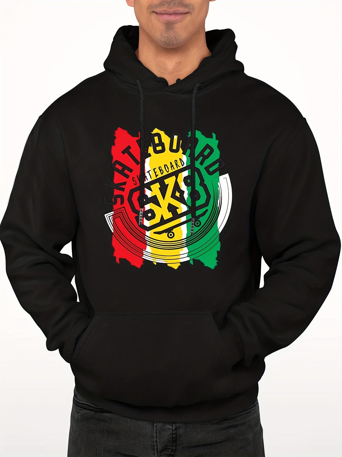 Skateboard Print Hoodie Men's Casual Sweatshirt