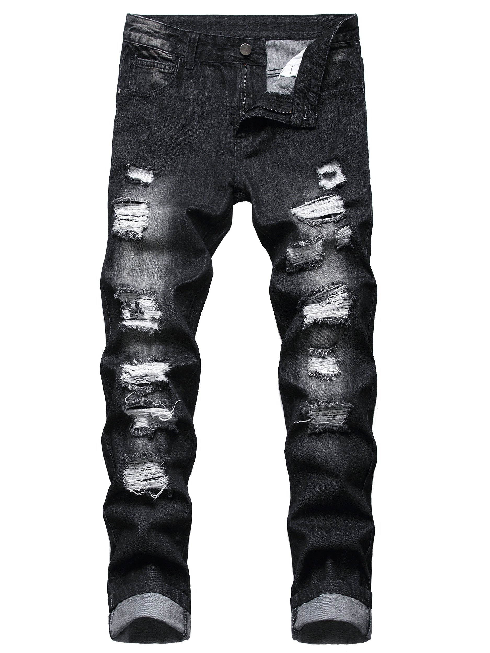 Men's Distressed Denim Pants Slim Fit Ripped Jeans