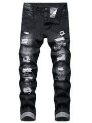 Men's Distressed Denim Pants Slim Fit Ripped Jeans