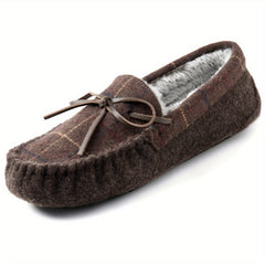 Men's Tassel Bow Tie Plaid Loafers With Fleece