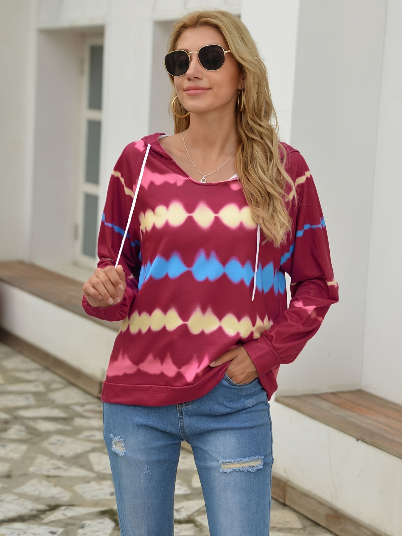 Tie Dye Heartbeat Print Hoodie Women's Sweatshirt