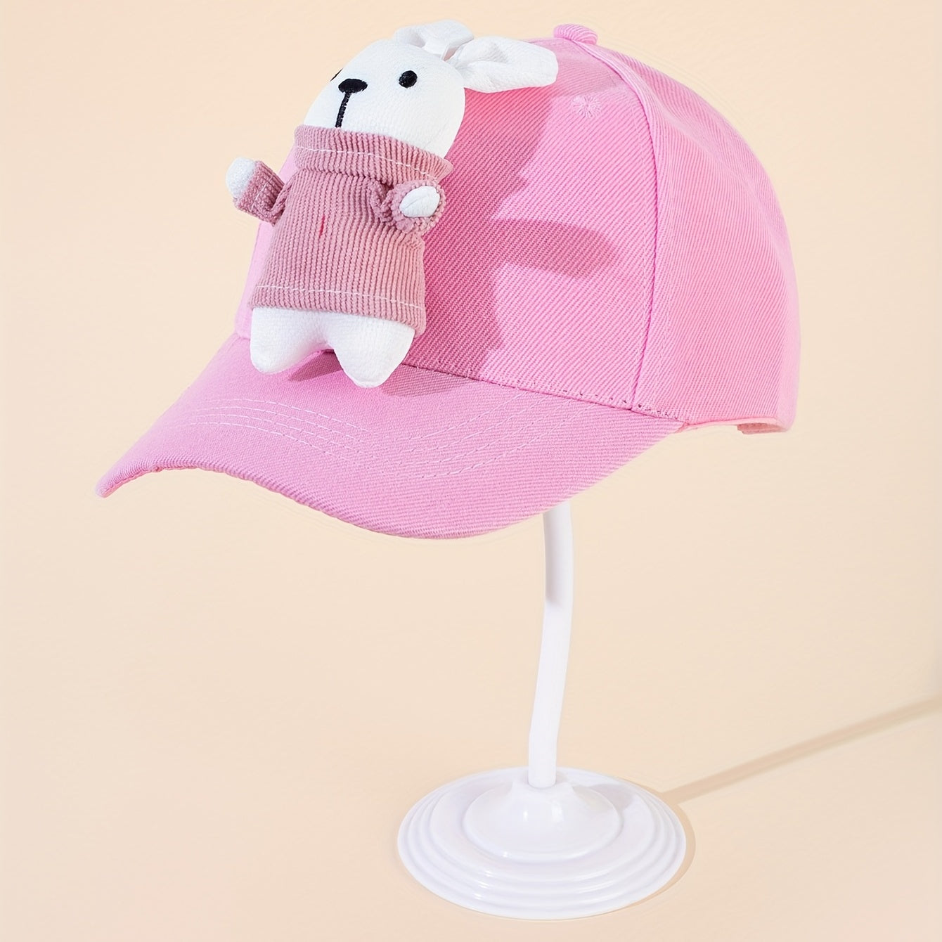 Rabbit Doll Decor Baseball Cap Pink Cartoon Dad Hats Adjustable Bunny Sun Hats