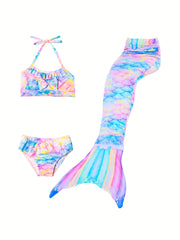 Girl's Mermaid Swimsuit 3pcs Tie Dye Halter Bikini Set