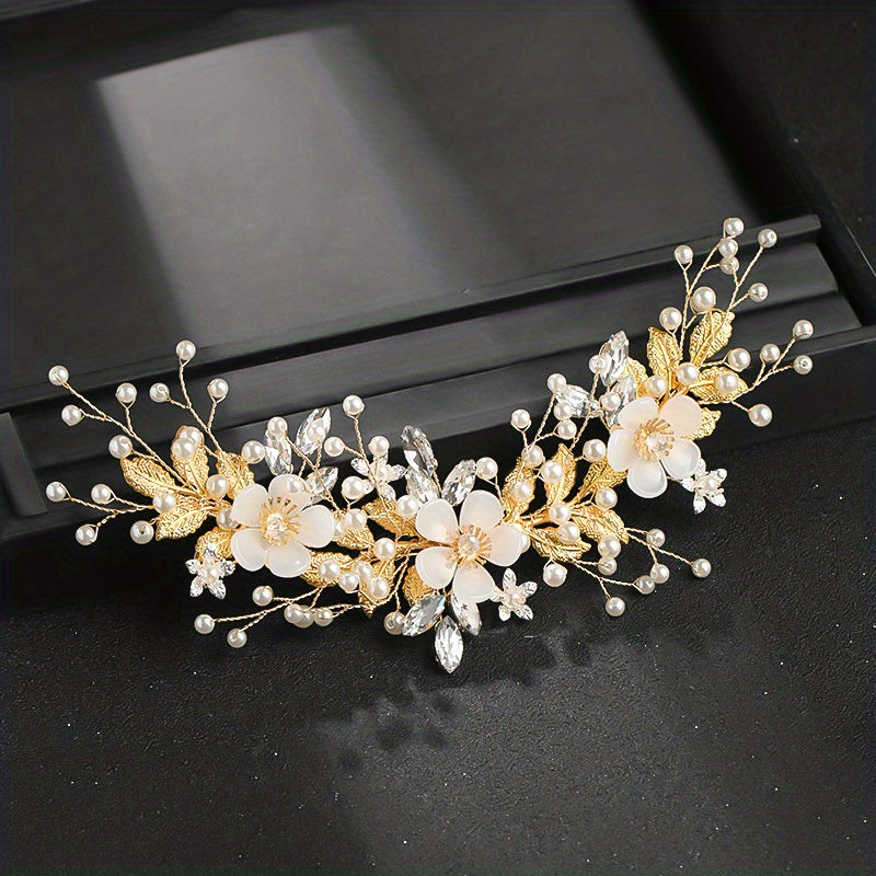 Crystal Faux Pearl Flower Hair Comb Vintage Women's Hair Accessories