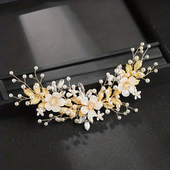 Crystal Faux Pearl Flower Hair Comb Vintage Women's Hair Accessories