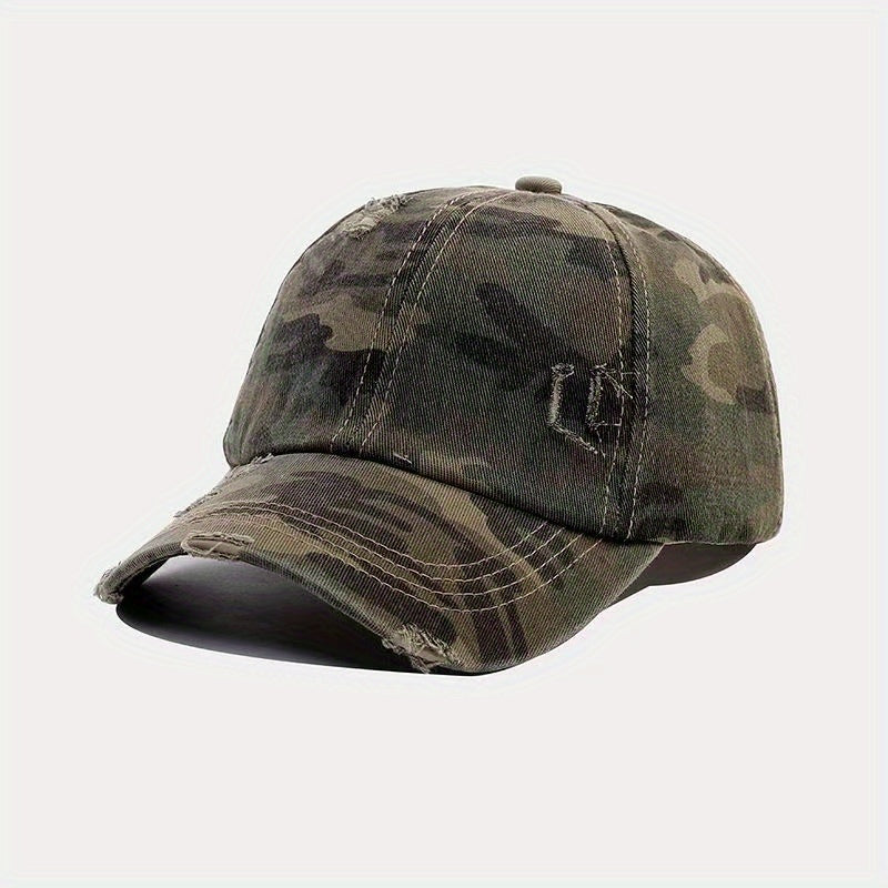 Washed Distressed Baseball Cap Camouflage Leopard Print Dad Hats Adjustable