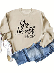 Cold Print Sweatshirt Long Sleeve Casual Crew Neck Fall Winter Women's Clothing