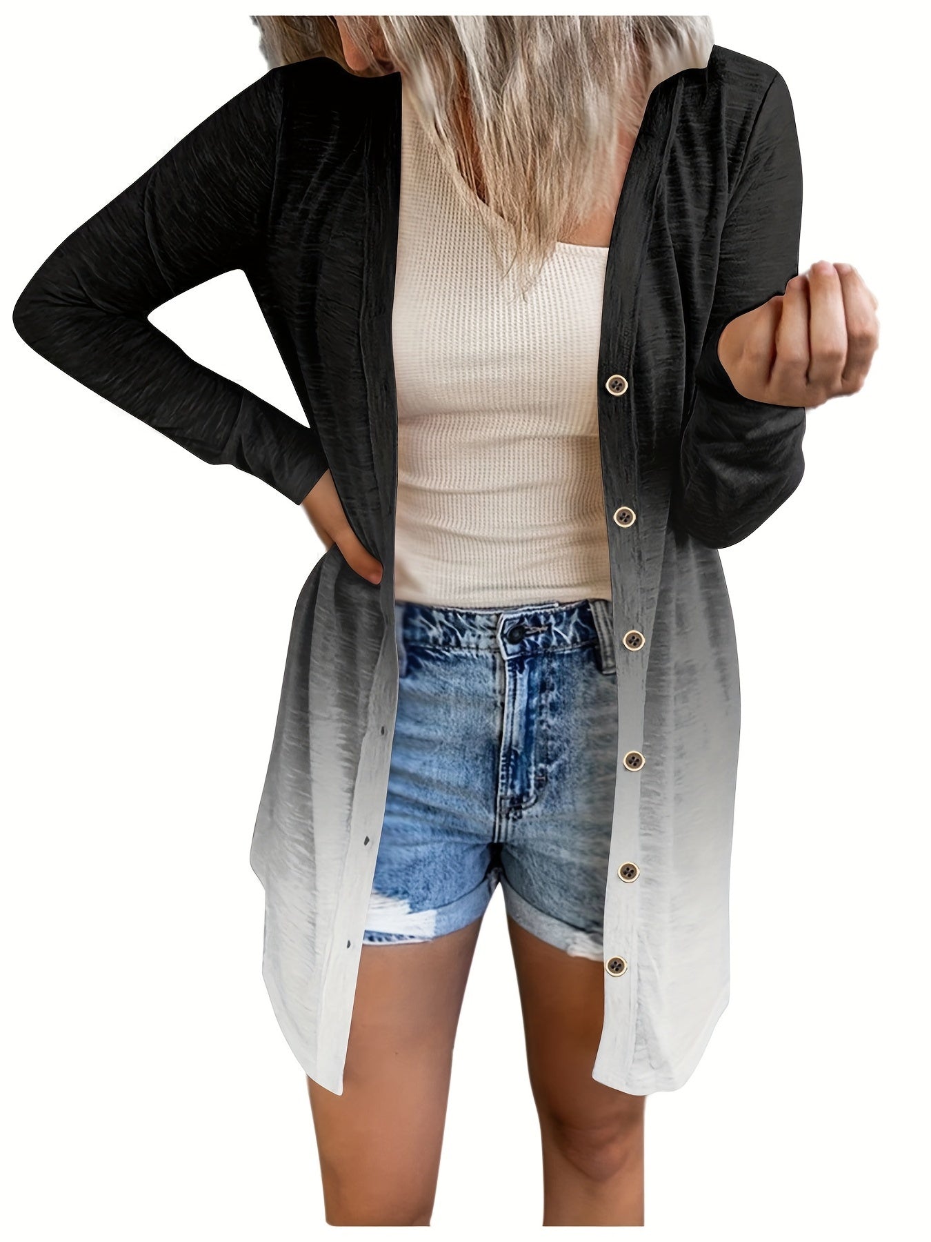 Colorblock Ombre Print Long Sleeve Cardigan