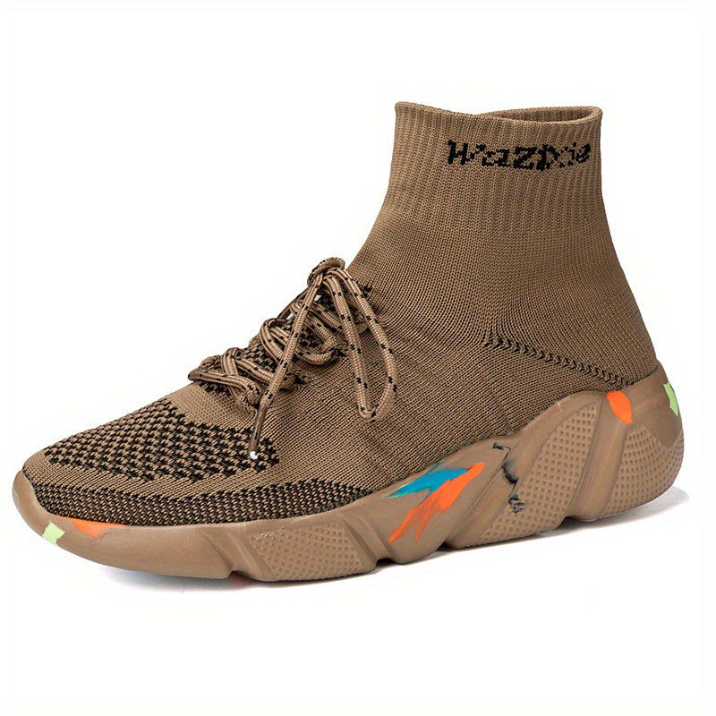 Men's High Top Breathable Sock Shoes Lace Up Woven Knit Sneakers