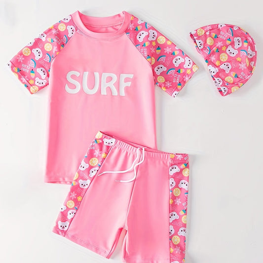 Toddler Girls Bikini Tankini Swimsuit Raglan Sleeve Top & Shorts Set