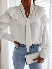 Casual Blouse Women's Plus Ruffle Trim Long Sleeve Loose Fit Shirt