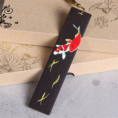 Chinese Style Koi Carp Sandalwood Bookmark Tassel Pendant Lucky Book Mark