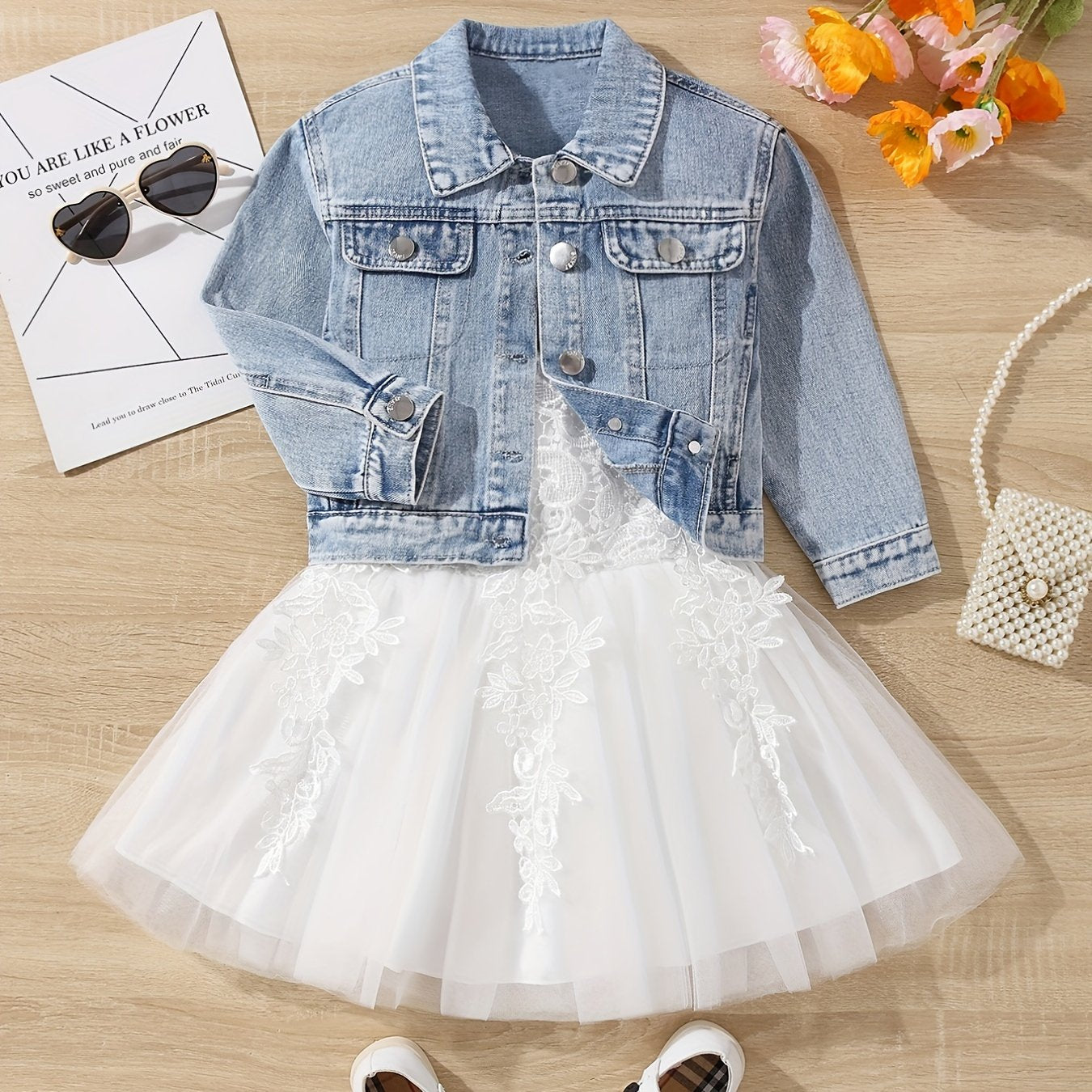 Girls' Denim Button Down Jacket, Collared, All Seasons