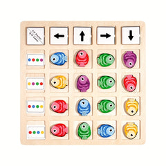 Colorful Wooden Fish Game Find Direction Logic Training Toy with 30 Cards