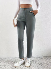 Solid High Waist Pants Casual Long Length Work Office Pants Women's Clothing