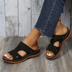Women's Retro Low Wedge Slippers - Open Toe Arch Support
