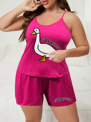Pajama Set Goose & Letter Print Cami Top & Shorts