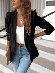 Solid Lapel Blazer Jacket Long Sleeve Work Office Women's Clothing