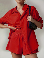 2-Piece Set: Long Sleeve Shirt & Elastic Waist Shorts