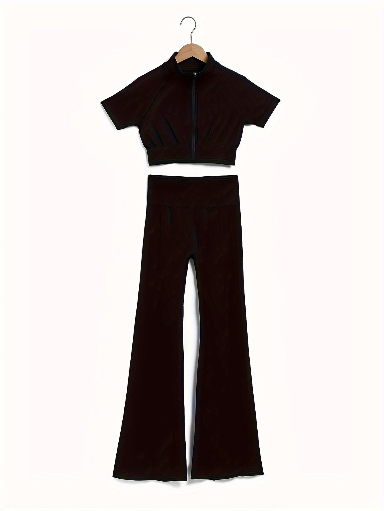 Yoga Workout Set Short Sleeve Top & Slim Fit Flare Pants