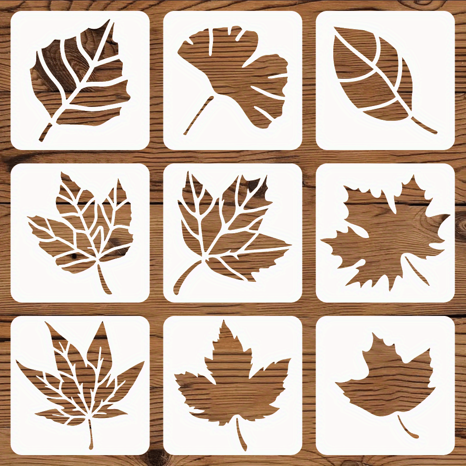 9pcs Leaf Paintings Wooden Templates