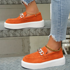 Women's Chain Decor Platform Slip On Sneakers Low Top Shoes