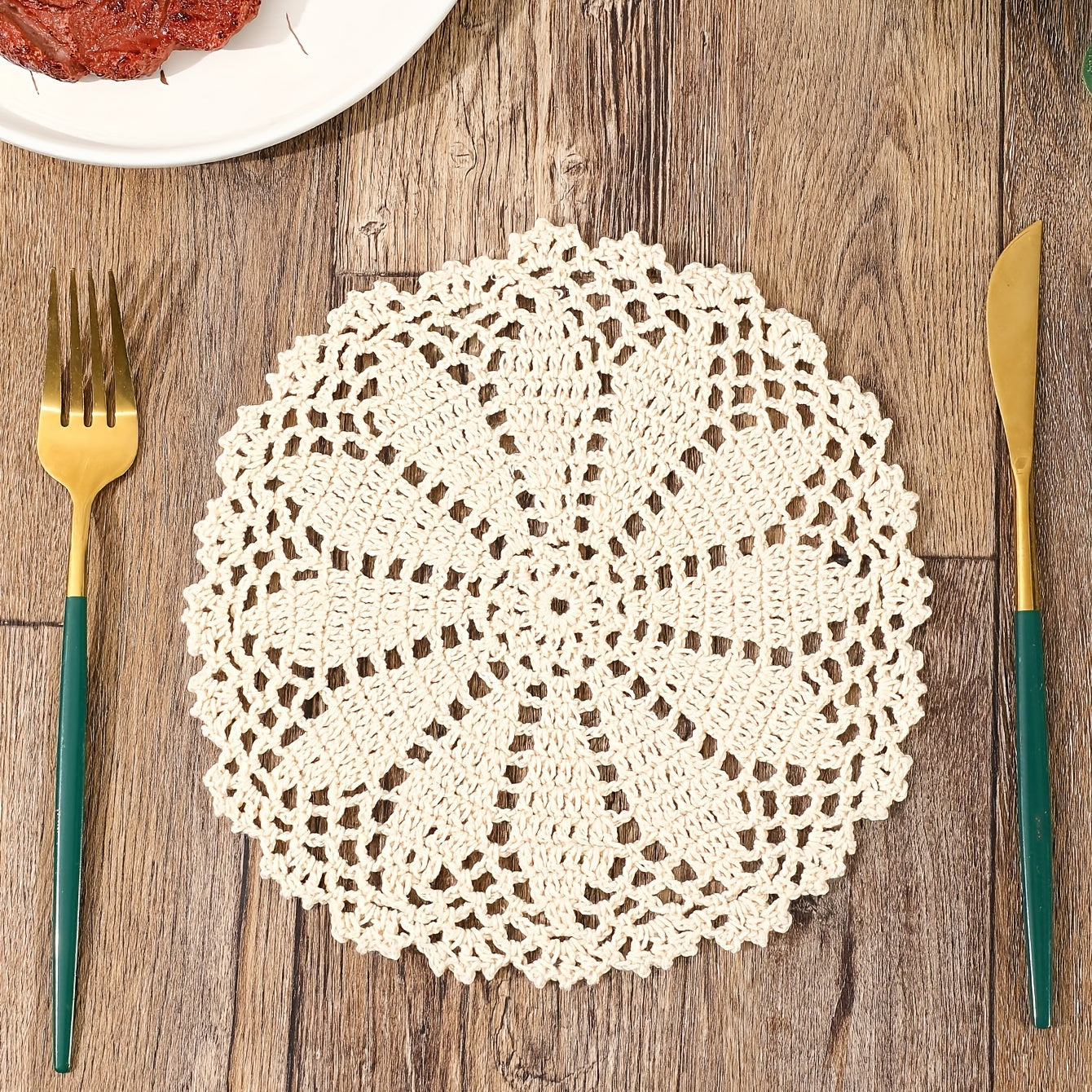Beige Lace Coaster Doily Vintage Floral Hollow Out Anti-scalding Table Mat