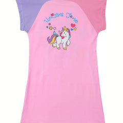 Girls Unicorn Graphic Nightdress Comfortable Casual Nightgown Summer Clothes