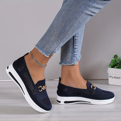 Women's Air Cushion Wedge Shoes Hollow Out Chain Decor Slip On Walking Shoes